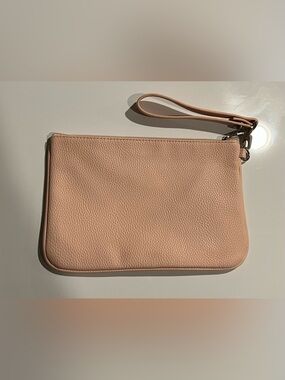 Thirty-One Faux leather blush zipper pouch and matching wristlet strap